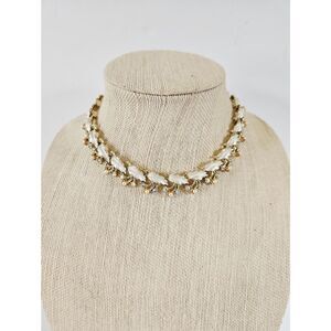 Vintage Elizabeth Morrey AB Rhinestone Pearl Enamel Leaf Vine Choker Necklace